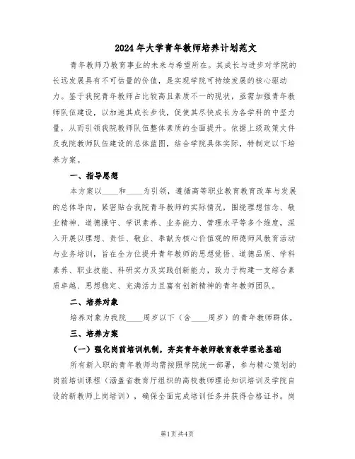 2024年大学青年教师培养计划范文（二篇）