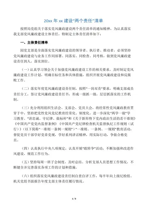2017党风廉政建设“两个责任”清单