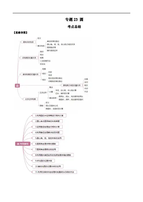 2020年中考数学一轮复习基础考点及题型专题23 圆(解析版)