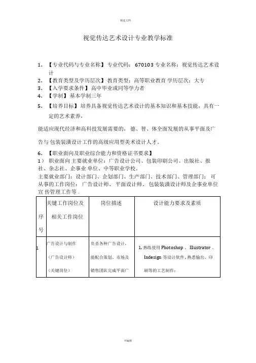 视觉传达艺术设计专业教学标准