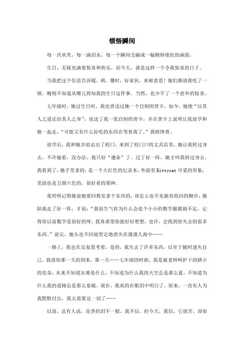 领悟瞬间_初中初三作文700字
