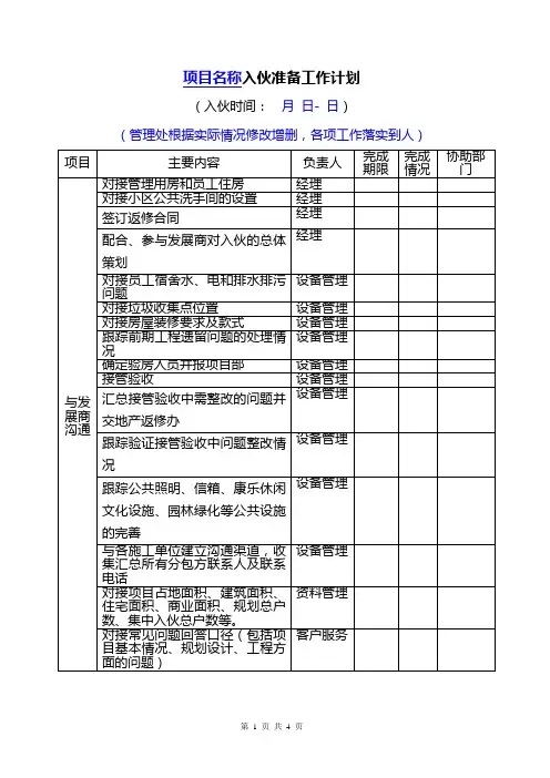 入伙准备工作计划(范本2)