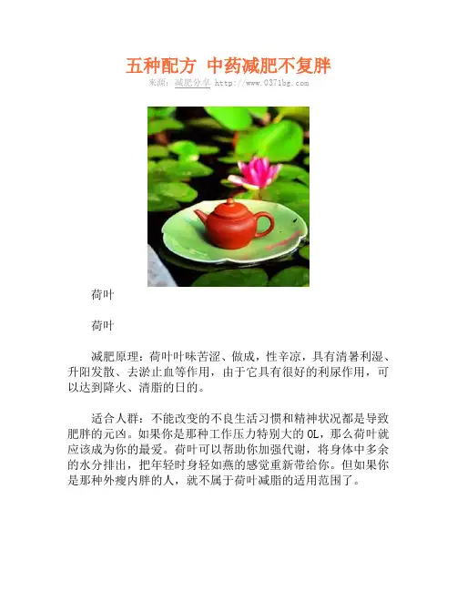 五种配方 中药减肥不复胖