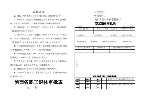 陕西省职工退休审批表(精)