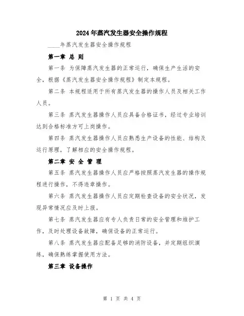 2024年蒸汽发生器安全操作规程