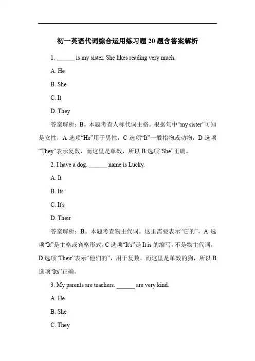 初一英语代词综合运用练习题20题含答案解析