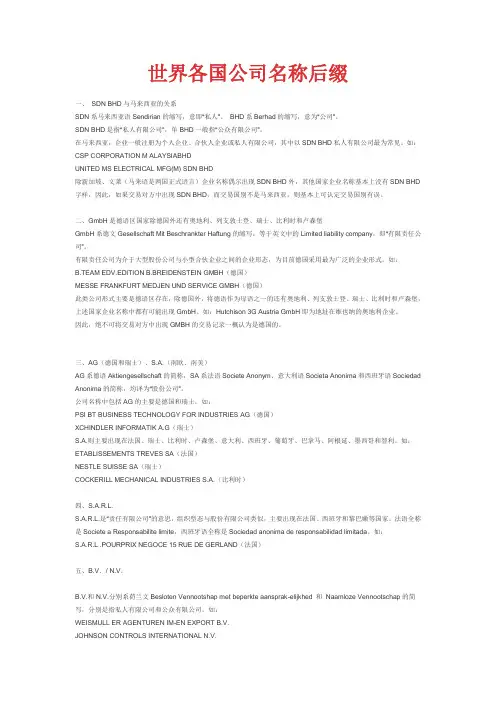 世界各国公司名称后缀