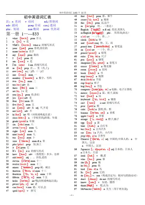初中英语单词表大全(2182个带音标)