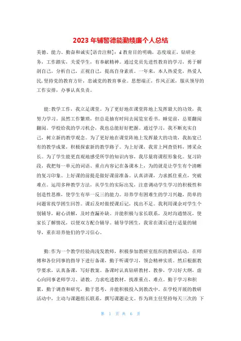 2023年辅警德能勤绩廉个人总结
