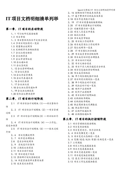 (word完整版)IT 项目文档明细清单列举