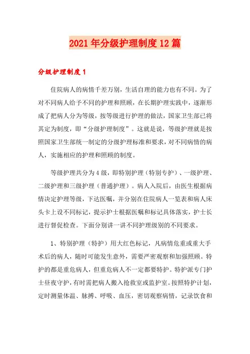 2021年分级护理制度12篇