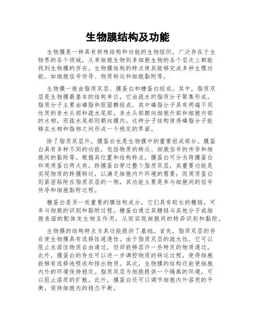 生物膜结构及功能