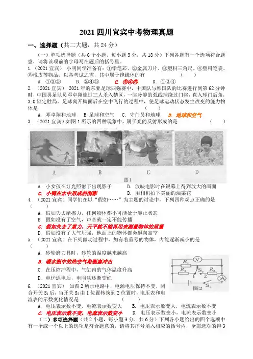 四川宜宾中考物理真题(含答案)