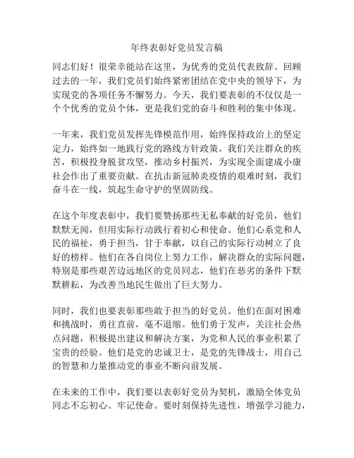 年终表彰好党员发言稿