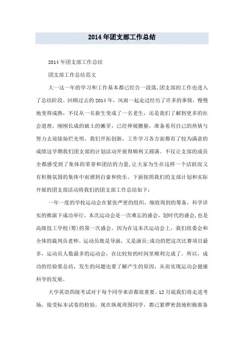 2014年团支部工作总结