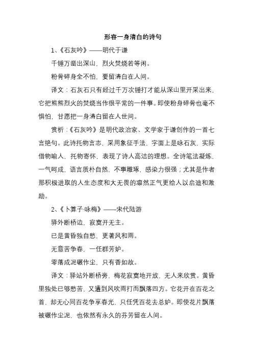 形容一身清白的诗句