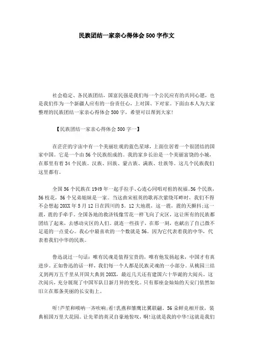 民族团结一家亲心得体会500字作文-心得体会模板