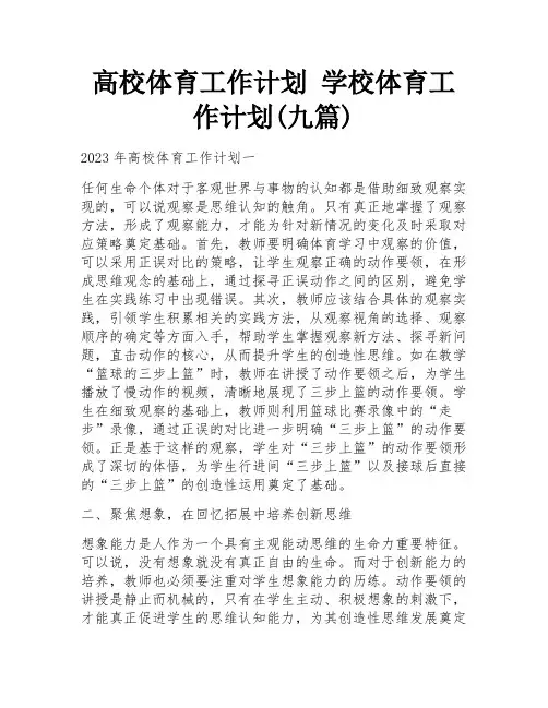 高校体育工作计划 学校体育工作计划(九篇)