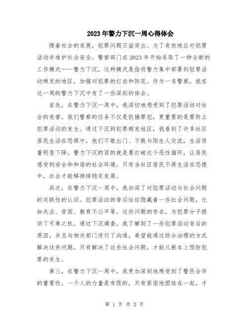 2023年警力下沉一周心得体会