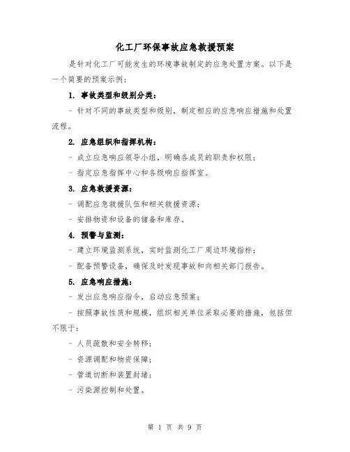 化工厂环保事故应急救援预案(四篇)