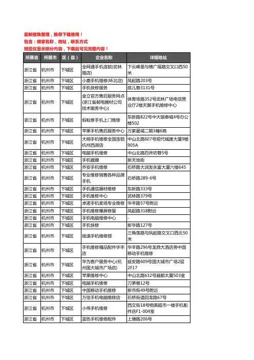 新版浙江省杭州市下城区手机维修企业公司商家户名录单联系方式地址大全64家