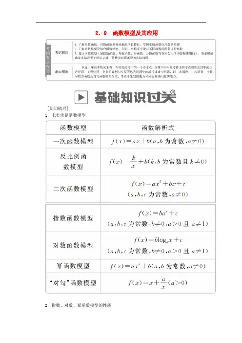 高考数学一轮复习 第2章 函数、导数及其应用 2.9 函数模型及其应用学案 理