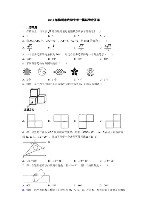 2019年柳州市数学中考一模试卷带答案
