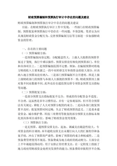 财政预算编制和预算执行审计中存在的问题及建议（参考）