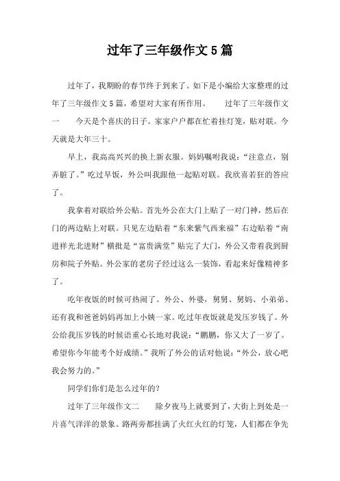 过年了三年级作文5篇