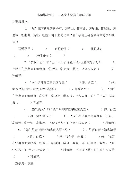 小学毕业复习——语文查字典专项练习题