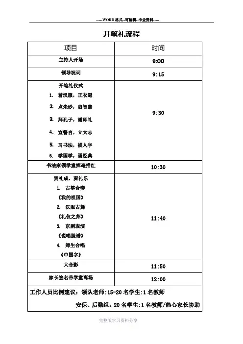 开笔礼流程