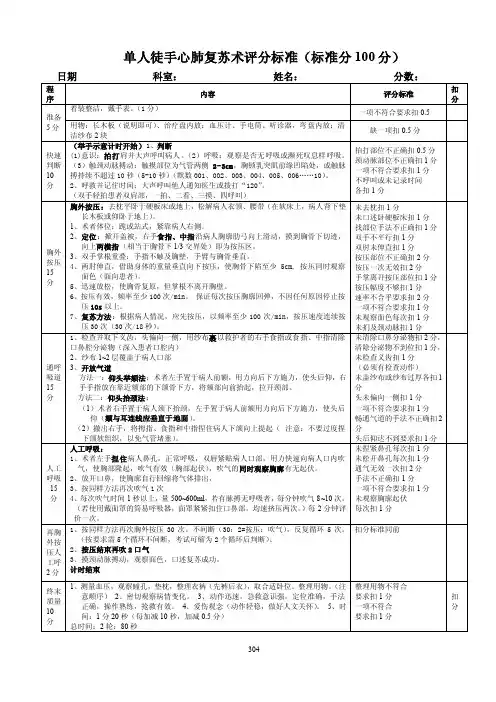 304单人徒手心肺复苏术评分标准...