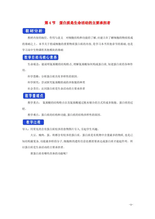 新教材高中生物第二章组成细胞的分子第四节蛋白质是生命活动的主要承担者教案新人教版必修第一册