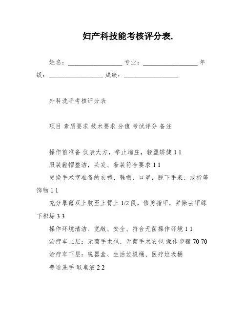 妇产科技能考核评分表