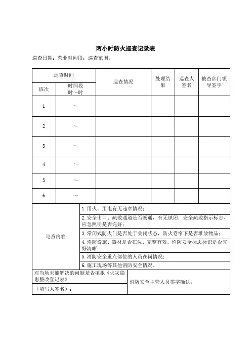 每小时每日每月消防巡查表
