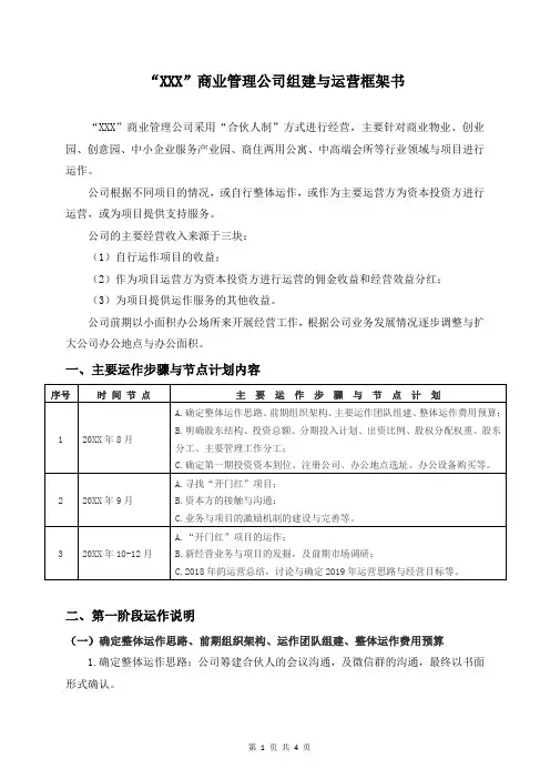 “XXX”商业管理公司组建与运营框架书