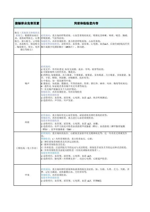 岗前岗中离岗职业健康体检项目