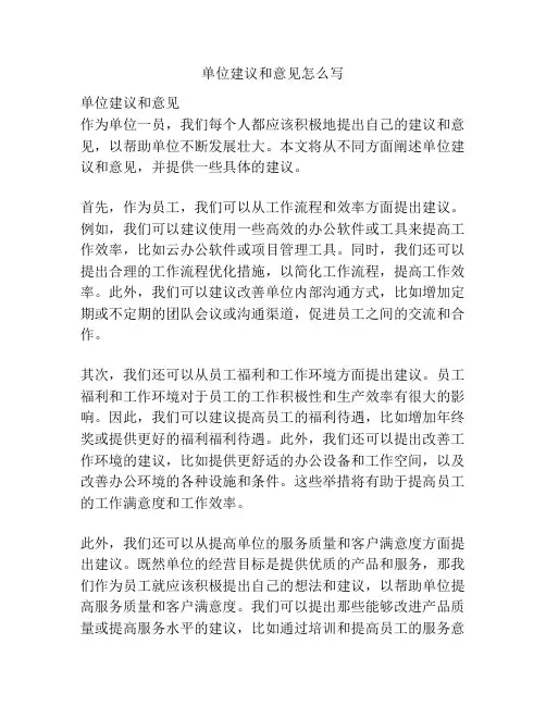 单位建议和意见怎么写