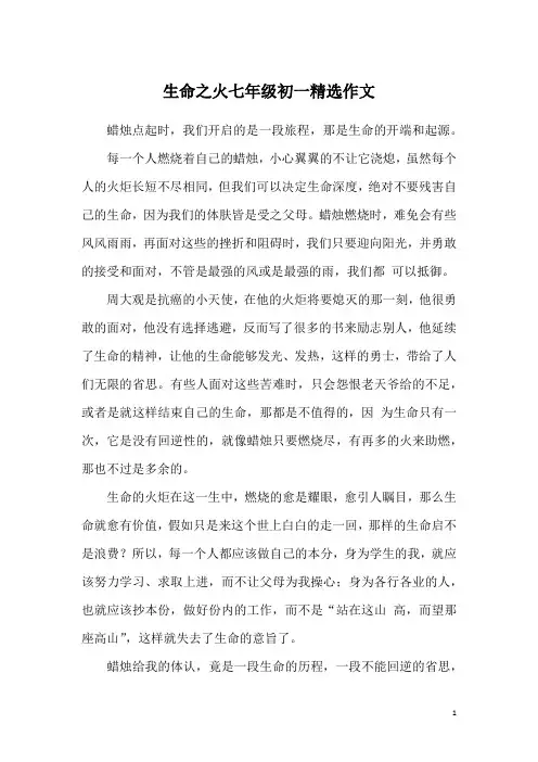 生命之火七年级初一精选作文
