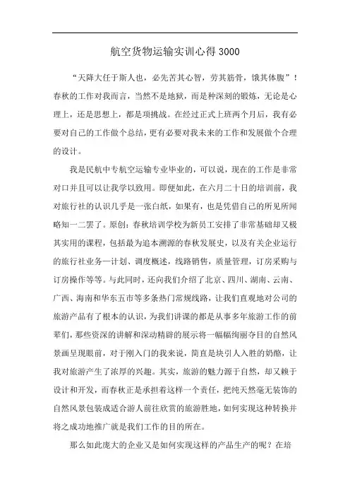 航空货物运输实训心得3000