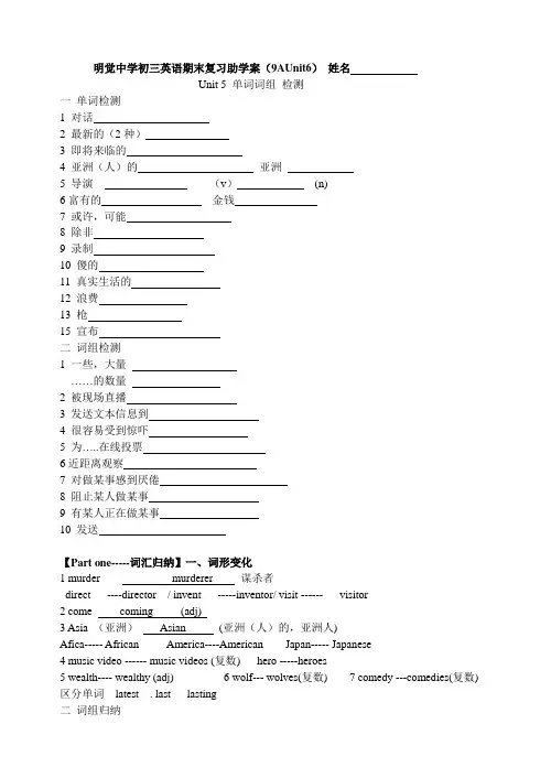 最新牛津译林版初中英语9A Unit 6 TV Programmes  Revision复习学案