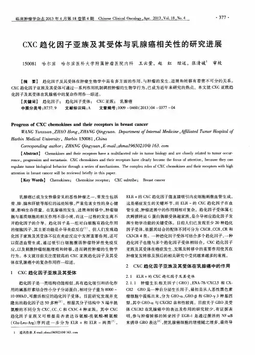 CXC趋化因子亚族及其受体与乳腺癌相关性的研究进展