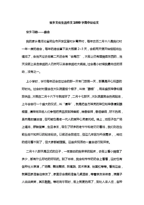 家乡文化生活作文1000字高中议论文