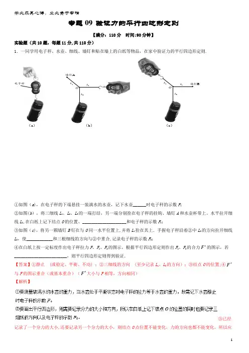 物理一轮复习 专题09 验证力的平行四边形定则(测)(含解析)