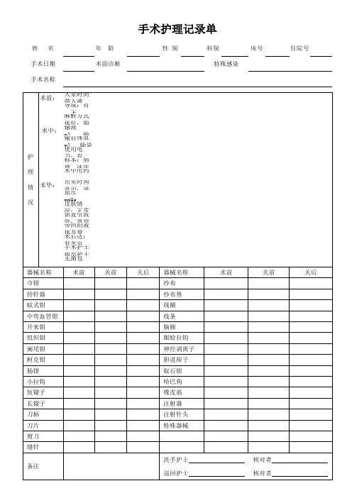 手术护理记录单