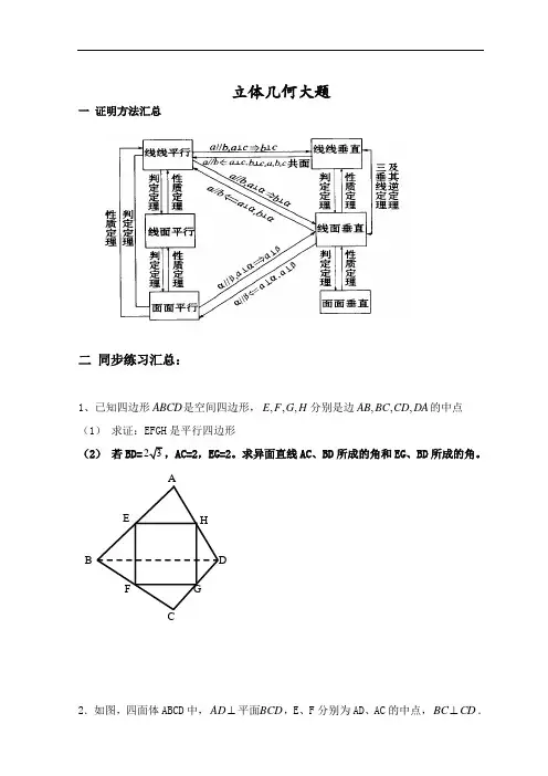 第八讲 立体几何(基础大题)