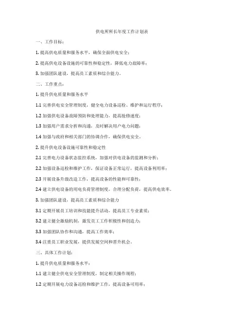 供电所所长年度工作计划表