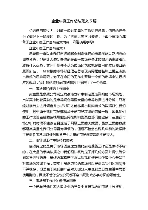 企业年度工作总结范文5篇