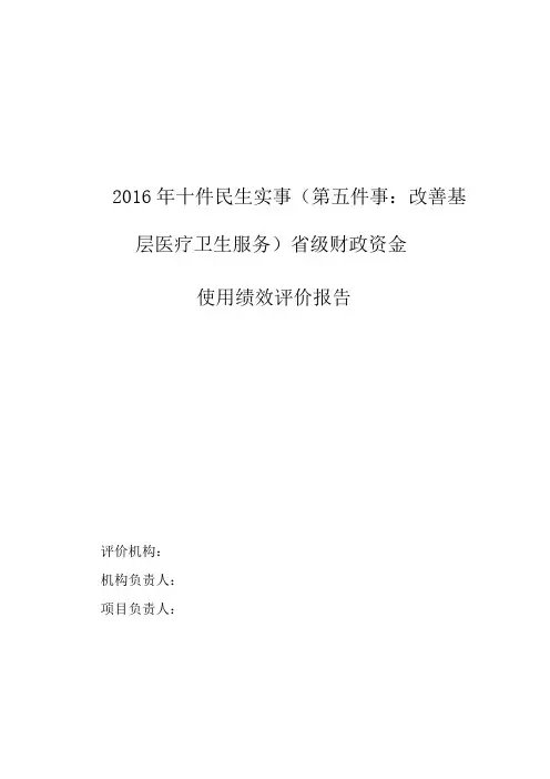 2016年十件民生实事改善基层医疗卫生服务省级财政资金使用绩效评价报告