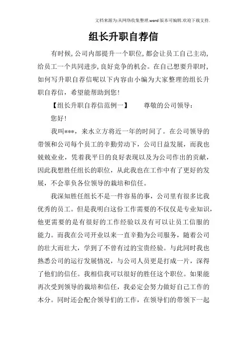 组长升职自荐信
